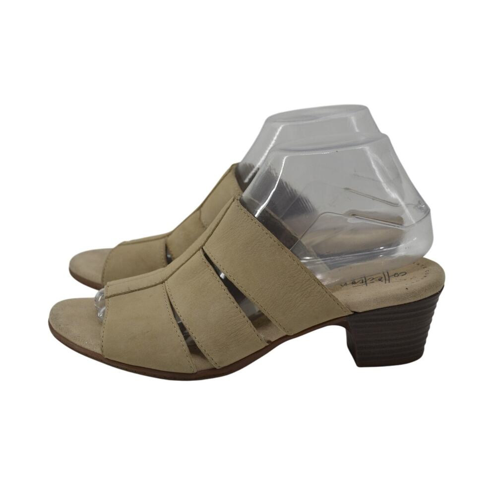 Clarks Size 8 Womens Tan Beige Leather Slip On Sandals Mules